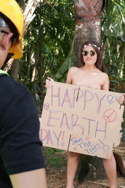 Hot hippie activist Jaye Austin tied to a tree completely naked & fucked Image #7