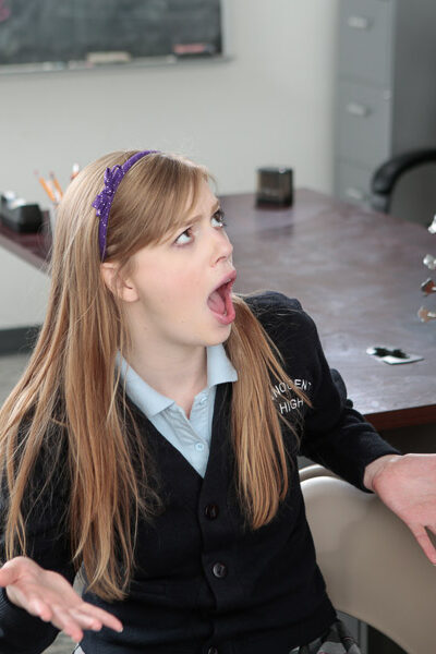 Schoolgirl Dolly Leigh giving her teacher a blowjob in the classroom Image #7