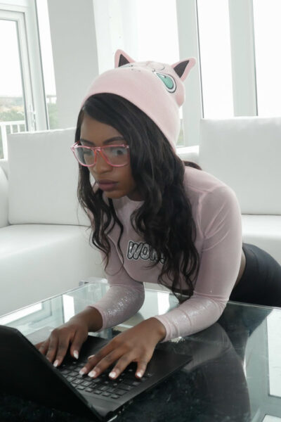 Hot young ebony Noemie Bilas sucks cock & rides wearing glasses in hot POV sex Image #2