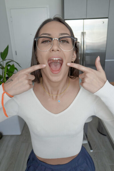 Skinny nerdy teen Natalia Nix shows her mouth as a place for a big dick Image #8