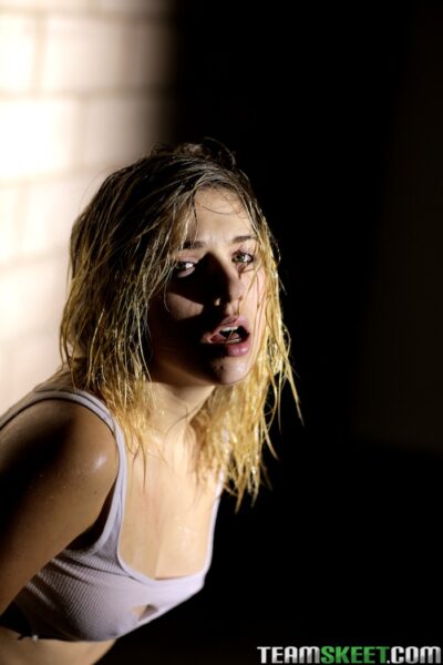 Hot blonde teen Lia Lor shows her wet small tits after training hard Image #4