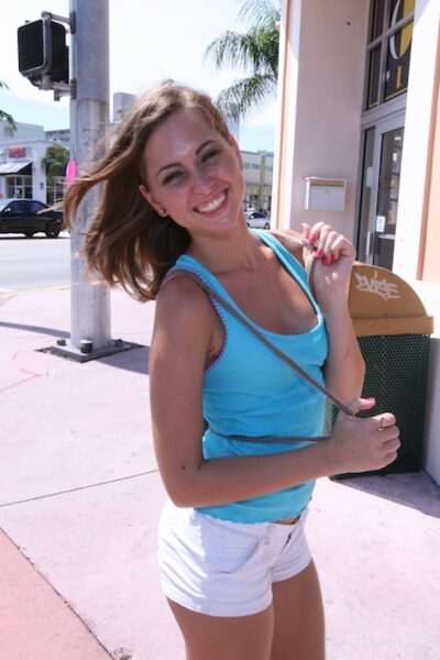 Adorable petite Riley Reid shows off her tiny tits & gets on her knees ass up Image #4