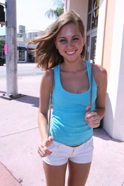 Adorable petite Riley Reid shows off her tiny tits & gets on her knees ass up Image #5