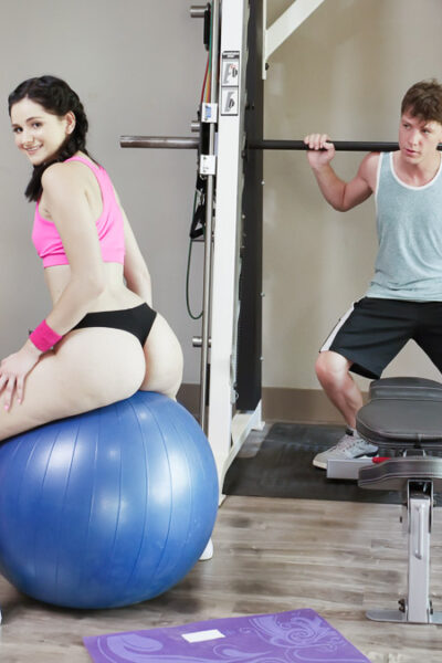 Brunette teen Violet Rain sucks cock & gets pussy licked & pounded at the gym Image #10