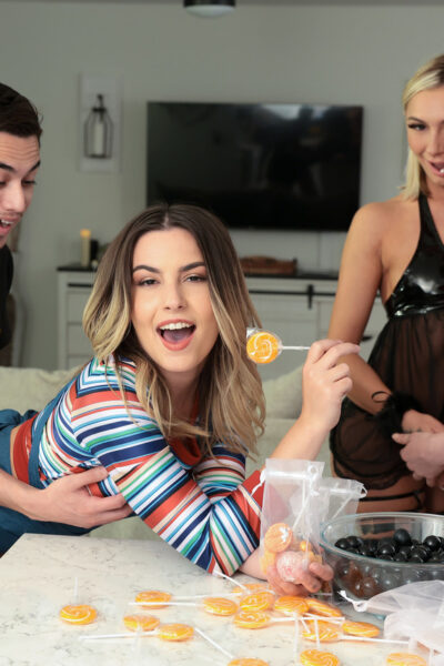 Chloe Temple,Tiana Blow, and Chanel Camry share a rod in a Halloween threesome Image #8
