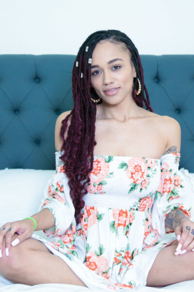 Ebony hottie Julie Kay flaunts her natural tits and shows off trimmed pussy Image #1