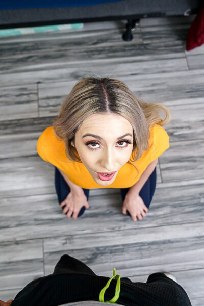 Skinny teen Sweet Sophia gives a POV blowjob and rides the resulting erection Image #6