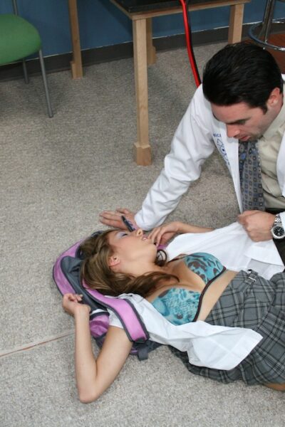 Brunette schoolgirl Allyssa Hall rides her teacher and gets cum in her mouth Image #2