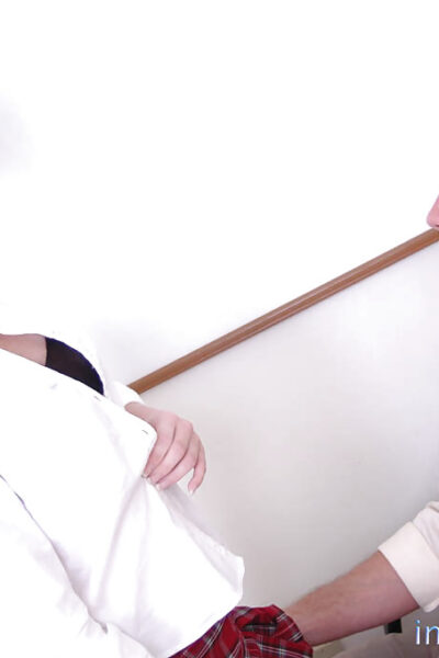Nasty schoolgirl whore Amber giving a stunning wet blowjob in office Image #1