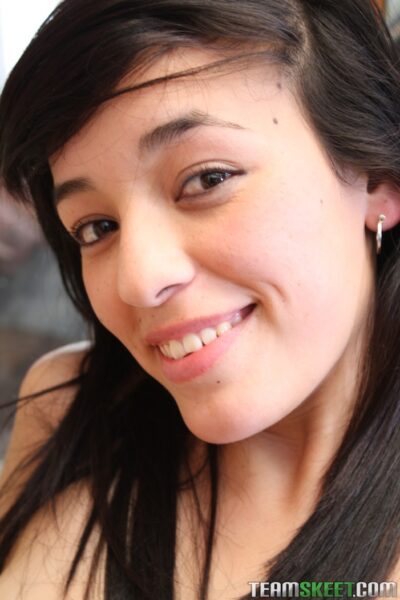Naturally busty teen Sharon Hernandez catches a bubbly facial in MMF threesome Image #16
