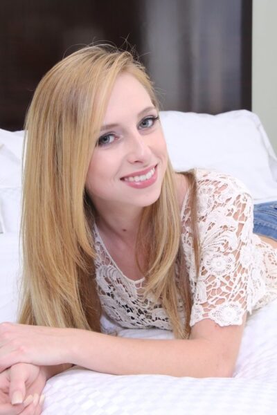 Petite blonde babe Taylor Whyte teases with her natural tits and masturbates Image #3