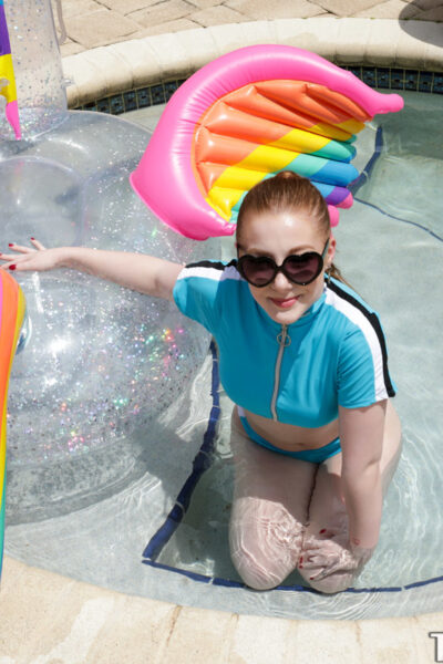 Slim ginger teen Amber Addis gets her twat stuffed by a bald dude poolside Image #3