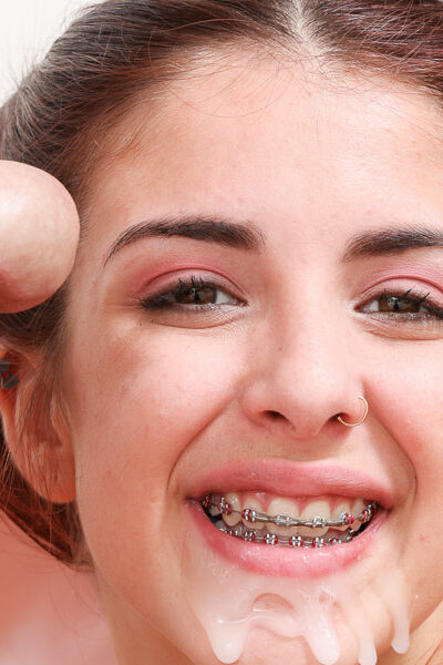 Teen hottie Sally Squirt giving big cock CFNM bbj for cumshot on braces Image #16