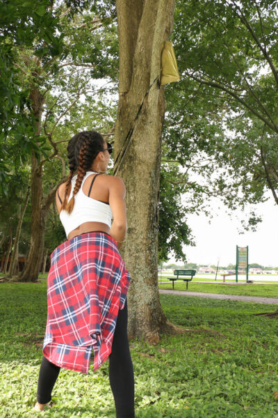 Beautiful skinny ebony babe Kendall Woods plays and flies a kite outside Image #14