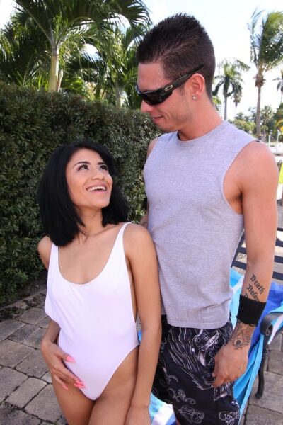 Cute Latina teen with sexy petite body Cindy Cruz gets nailed by the pool Image #1
