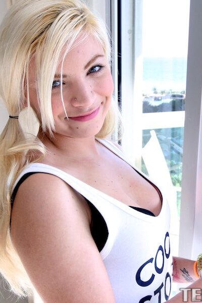 Pretty blonde babe named Alex Little invites us to show her snatch Image #1