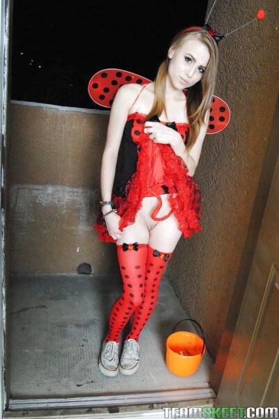 Sassy blonde babe has no panties under her halloween outfit Image #15