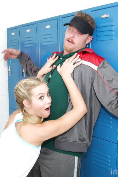 Schoolgirl blonde teen Sofia is giving a wet blowjob on her knees Image #1