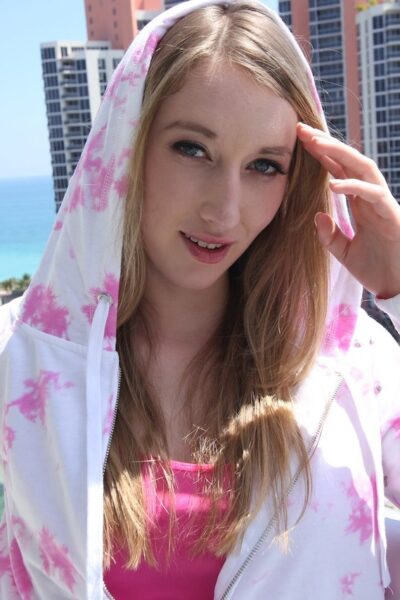 Sexy teen Riley Reynolds poses before stripping and showing off her pale ass Image #4