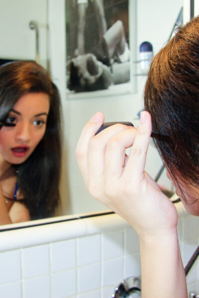 Spanish black haired teen Alicia Poz strips her underwear in her room Image #9