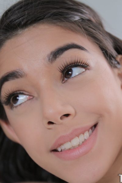 Beautiful brunette teen Harmony Wonder strips and shows her natural tits Image #3