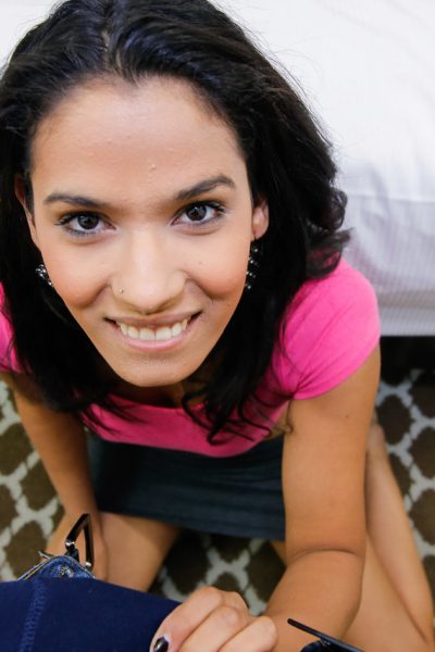 Beautiful Latina Karmen Bella gets her teenage pussy lips stretched out Image #1