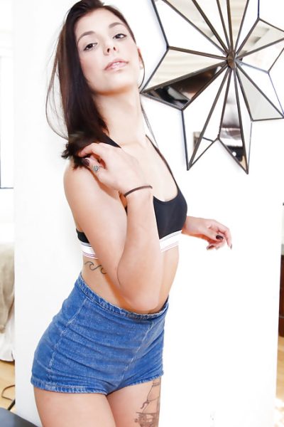 Brunette babe Gina Valentina strips off shorts to masturbate pussy Image #8