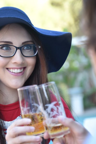 Hot brunette doffs glasses to give blowjob & fuck her date in the backyard Image #1