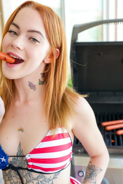 Young redhead Sage Fox gives a big dick a hardcore POV ride & takes a cumshot Image #1